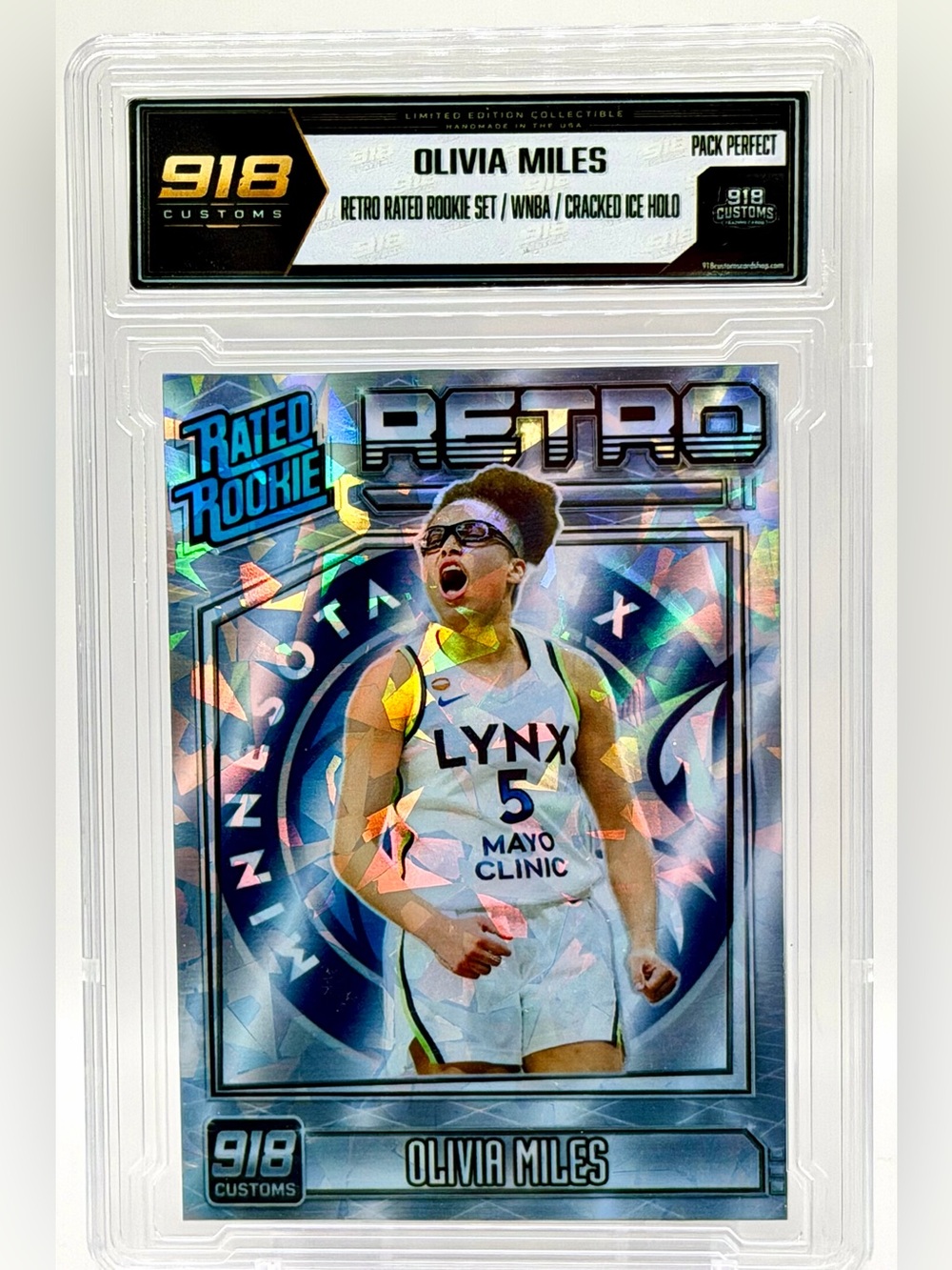 Olivia Miles Retro Rated Rookie Cracked Ice Holo Slabbed Card – 918 Customs